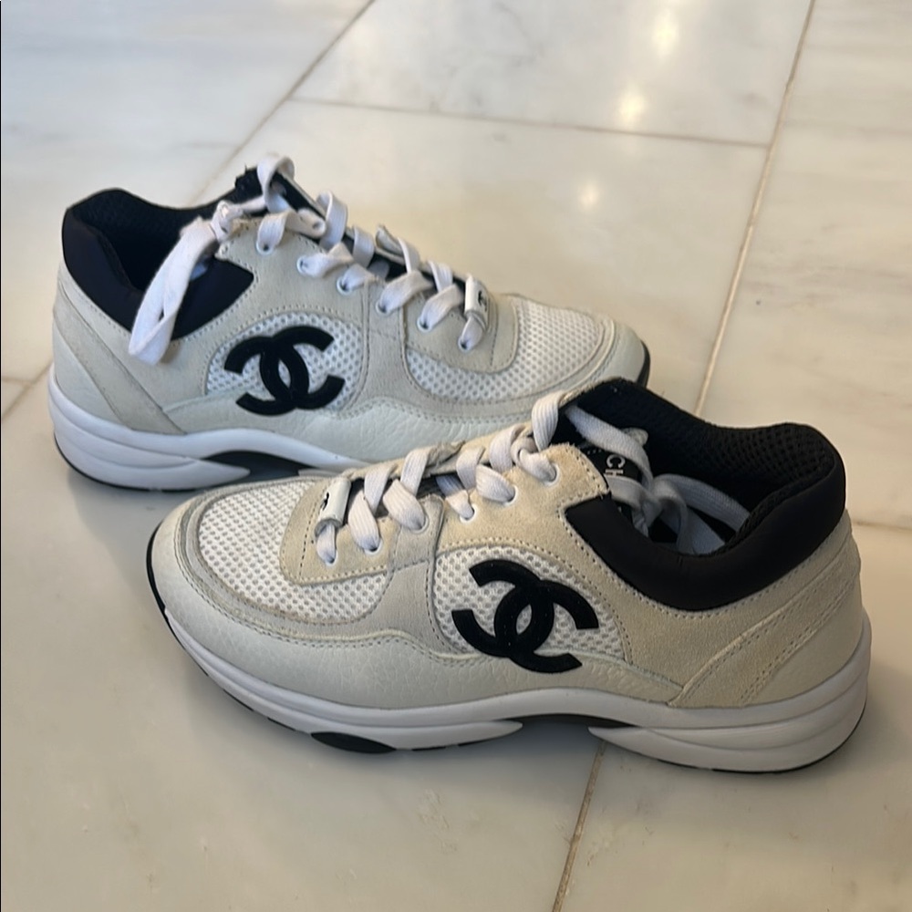 Chanel White and Black Sneakers